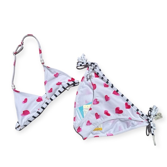 Snapper Rock Triangle Bikini Pink hearts, black/white trim Plastic beads UPF 50+